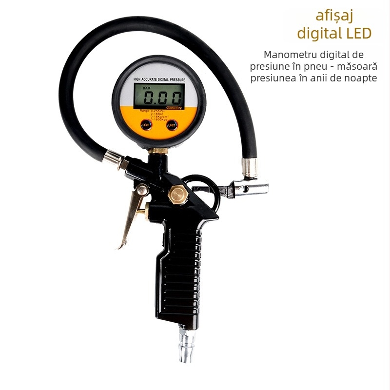 HY-1 Manometru digital pentru presiția pneurilor, corp din aliaj de aluminiu, interval 220 psi, precizie 0.01