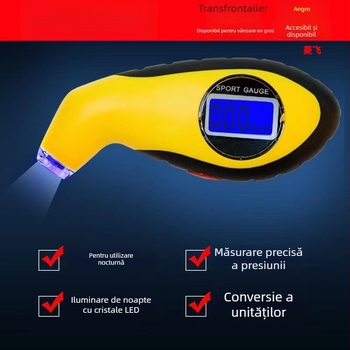 Manometru digital pentru presiunea în pneuri, cu afișaj LCD, precizie înaltă, portabil, iluminare LED