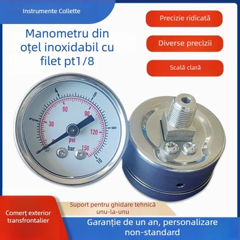 Manometru din oțel inoxidabil Y40, conexiune axială PT1/8, țeavă spirală 304, accesorii pentru presiune aer și apă 316