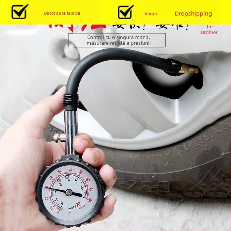 Manometru de presiune în pneuri auto - model cu țeavă lungă, afișaj digital, portabil, 0-100 psi, precizie înaltă