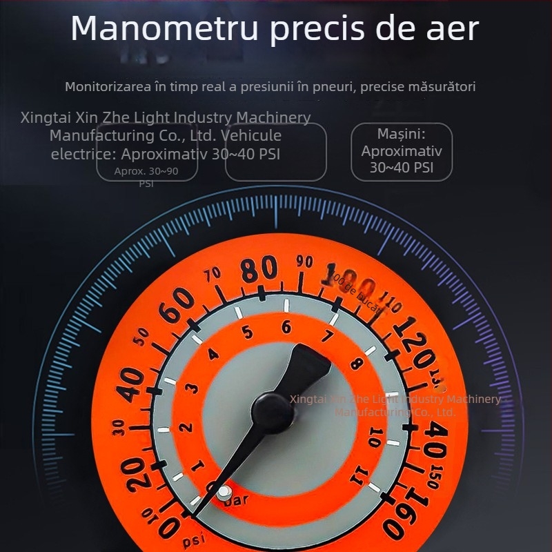 Pompa manuală de înaltă presiune cu manometru, model A902, corp din fier, 160 psi, include ac pentru mingi