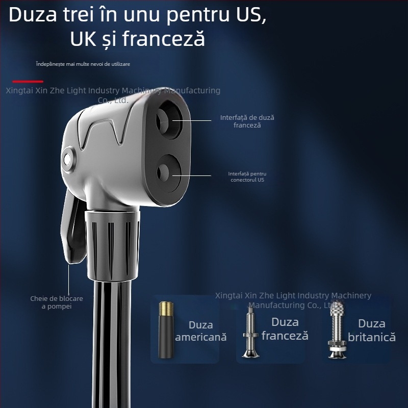 Pompa manuală de înaltă presiune cu manometru, model A902, corp din fier, 160 psi, include ac pentru mingi