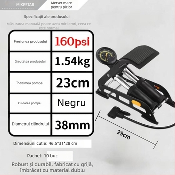Pompă de pedală pentru bicicletă – dublu cilindru Mk-foot 01, Fier, Presiune 170