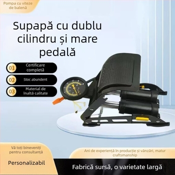 Pompă de pedală pentru bicicletă – dublu cilindru Mk-foot 01, Fier, Presiune 170