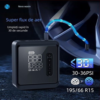 Pompa de aer pentru mașină cu un cilindru — portabilă, electrică, fără fir, cu afișaj digital, 120W, 35 L/min, 650 g