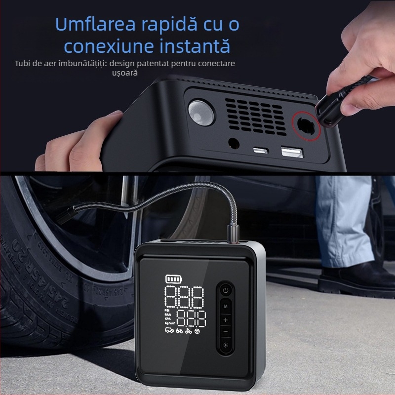 Pompa de aer pentru mașină cu un cilindru — portabilă, electrică, fără fir, cu afișaj digital, 120W, 35 L/min, 650 g
