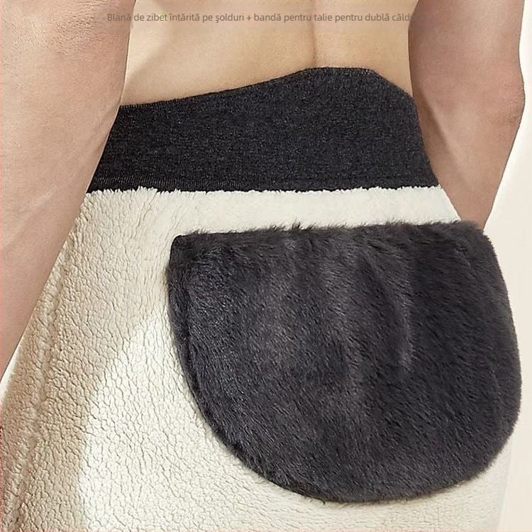 Pantaloni bărbați, drepti, talie înaltă, groși, umplutură din bumbac, țesătură din piele artificială