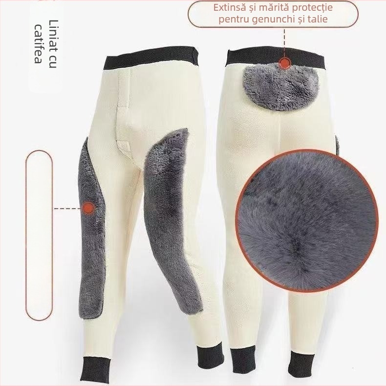 Pantaloni bărbați, drepti, talie înaltă, groși, umplutură din bumbac, țesătură din piele artificială