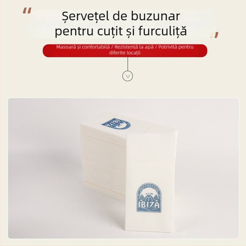 Hârtie de șervețele pentru tacâmuri, un singur strat, 50 de foi, celuloză din lemn virgin, calitate premium, fără parfum, procesare personalizată, imprimare logo disponibil