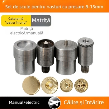 Set de 4 piese: matrițe metalice pentru nasturi snap și unealtă de montaj electric