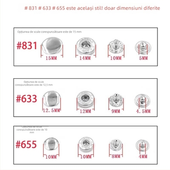 Set de 4 piese: matrițe metalice pentru nasturi snap și unealtă de montaj electric
