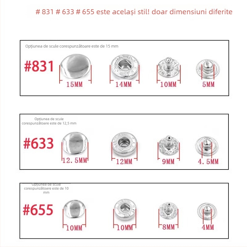 Set de 4 piese: matrițe metalice pentru nasturi snap și unealtă de montaj electric