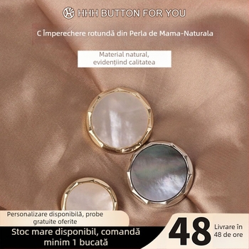 Năsturi metalici cu perlă naturală pentru îmbrăcăminte (Material: aliaj cu perlă naturală; Construcție: nasture metalic cusut manual; Utilizare: jachete, paltoane, costume, cămăși, rochii)
