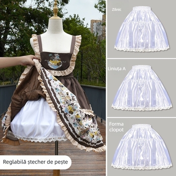 Lolita fustă cu os de pește și bustle, căptușeală internă reglabilă pentru cosplay, fustă tutu (Stil Bustle: inele din oțel duble; Material: mătase bogată; Grupă de vârstă: Adulți; An/sezon: Primăvara 2023)