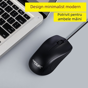 Mouse optic USB cu fir, design ergonomic, 1000dpi, 2 butoane, compatibil cu desktop și laptop