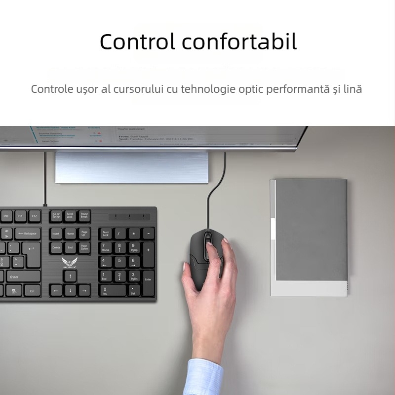 Mouse optic cablat cu 3 butoane, 1000dpi, design ergonomic