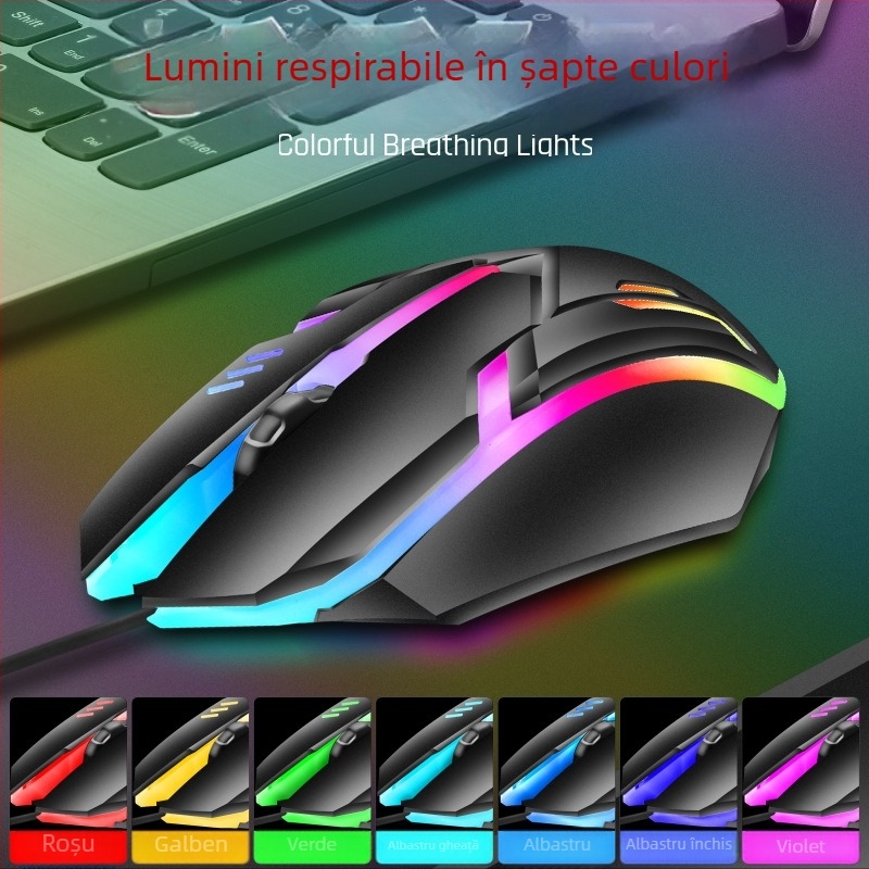 Mouse USB cu fir, 3 butoane, 1200dpi, cablu 1,4 m, rulare în patru direcții