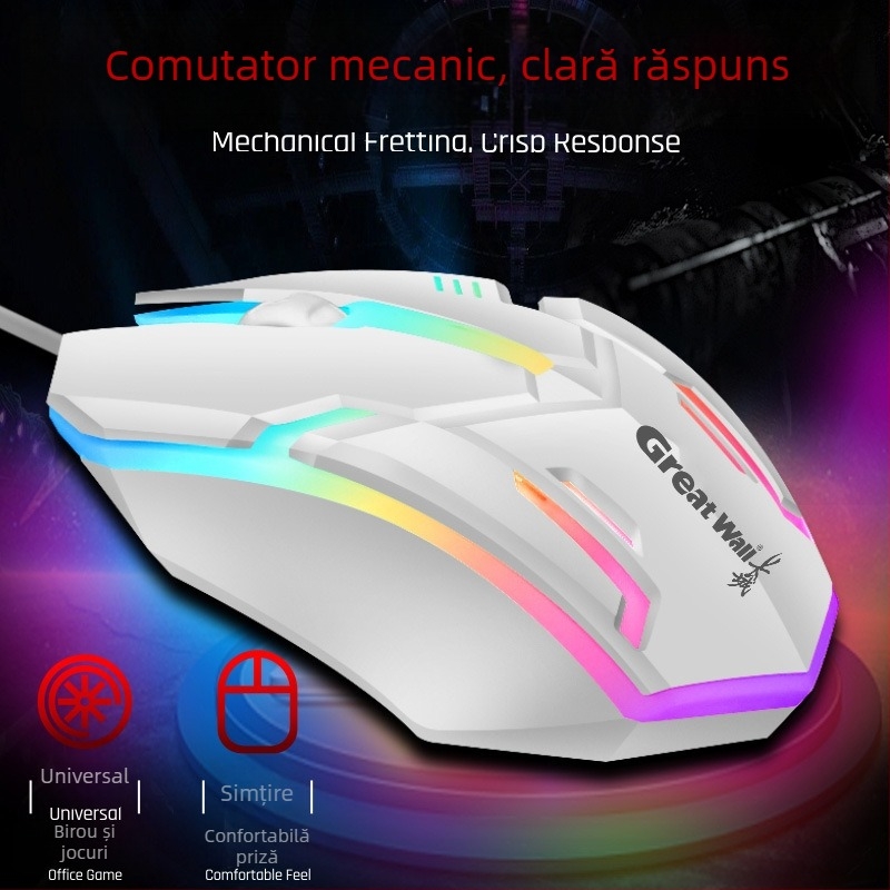Mouse USB cu fir, 3 butoane, 1200dpi, cablu 1,4 m, rulare în patru direcții