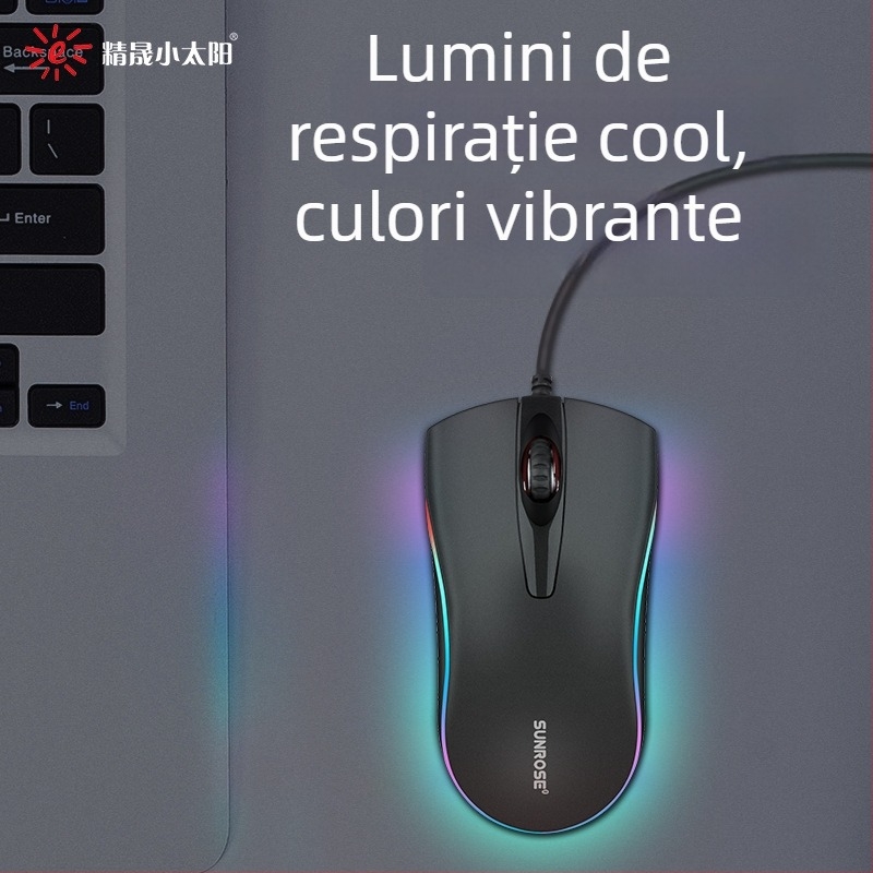 Mouse optic USB, cablat, 1000 DPI, 3 butoane, ergonomic, rezoluție reglabilă până la 5 niveluri, derulare cu patru direcții