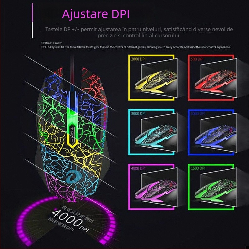 Daryo L.M125 mouse de gaming cu fir - 7 butoane, 4000 DPI, senzor optic, design ergonomic, USB