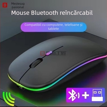 Mouse fără fir silențios, 2,4 GHz, iluminare duală, senzor laser, design ergonomic (DN03)