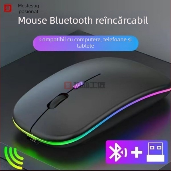 Mouse fără fir silențios, 2,4 GHz, iluminare duală, senzor laser, design ergonomic (DN03)