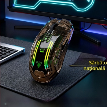 Mouse gaming wireless transparent cu dual mode (2.4G + Bluetooth), 4000 DPI, 7 butoane, reîncărcabil