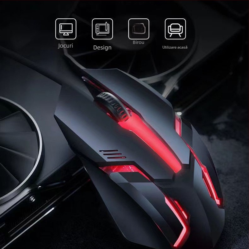 Mouse optic USB cu fir, senzor 1200 DPI, 3 butoane, cablu de 1,2 m, pentru PC-uri desktop