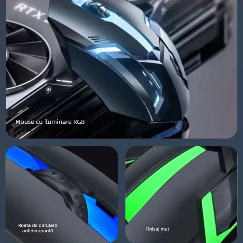 Mouse optic USB cu fir, senzor 1200 DPI, 3 butoane, cablu de 1,2 m, pentru PC-uri desktop