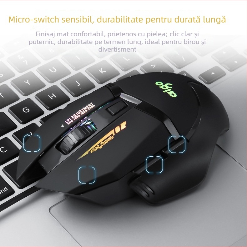 Mouse de joc Q826 USB cablat, 2400 DPI, 6 butoane, design ergonomic