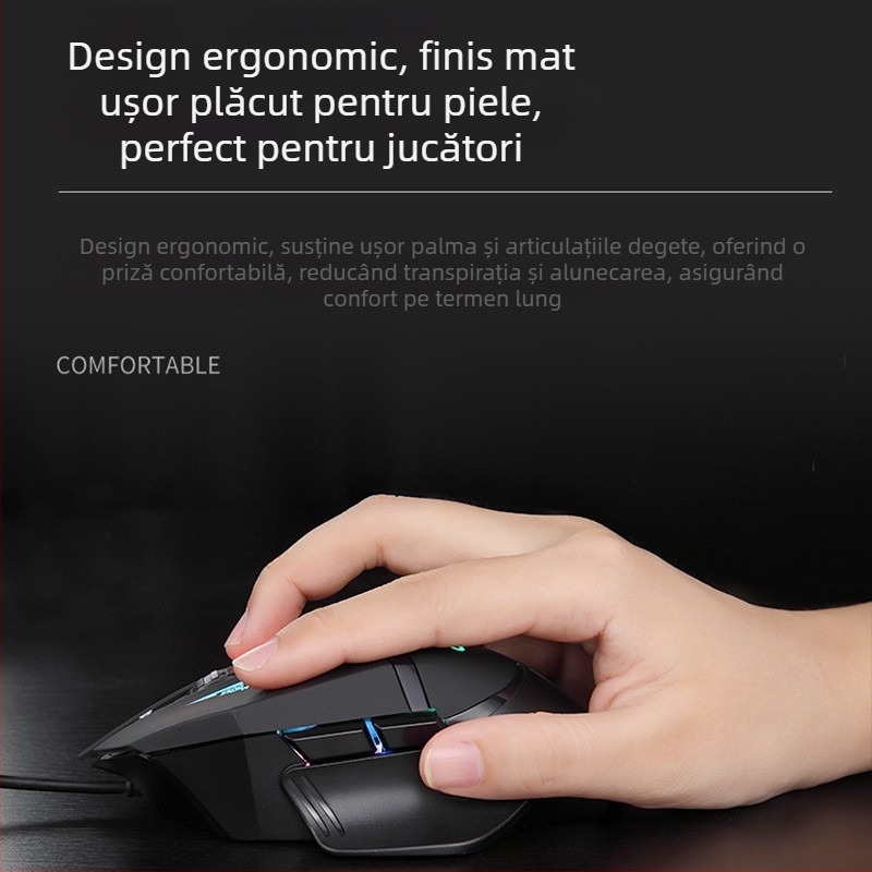 Mouse de joc Q826 USB cablat, 2400 DPI, 6 butoane, design ergonomic