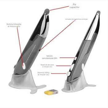 Mouse stilou wireless tip aer cu funcție de prezentare a scrisului, 1600 DPI, 2.4G USB, ergonomic pentru laptop