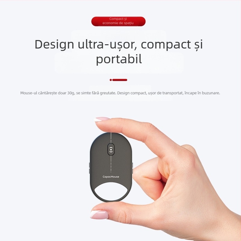 Cap5 Capacmouse mouse portabil mini silențios, cu trei moduri, pentru telefon, notebook și tabletă — ergonomic, gri, 4000 DPI, USB-C