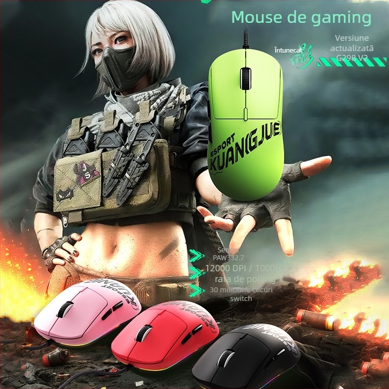 Mouse de gaming cu senzor optic 7200 DPI, 6 butoane programabile, conectare USB cablată, design ergonomic, cablu de 1,8 m