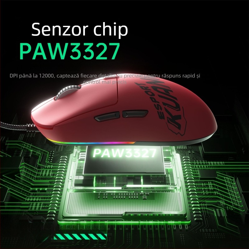 Mouse de gaming cu senzor optic 7200 DPI, 6 butoane programabile, conectare USB cablată, design ergonomic, cablu de 1,8 m