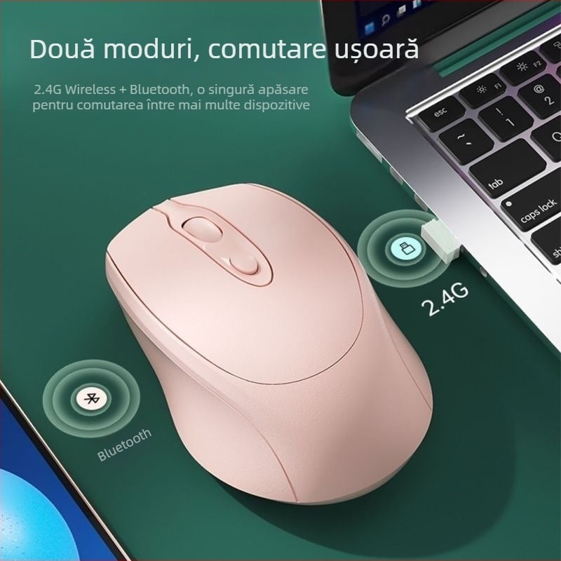 Ma mouse wireless Bluetooth reîncărcabil, dual-mode, fără zgomot, pentru laptopuri și desktopuri – mouse de birou