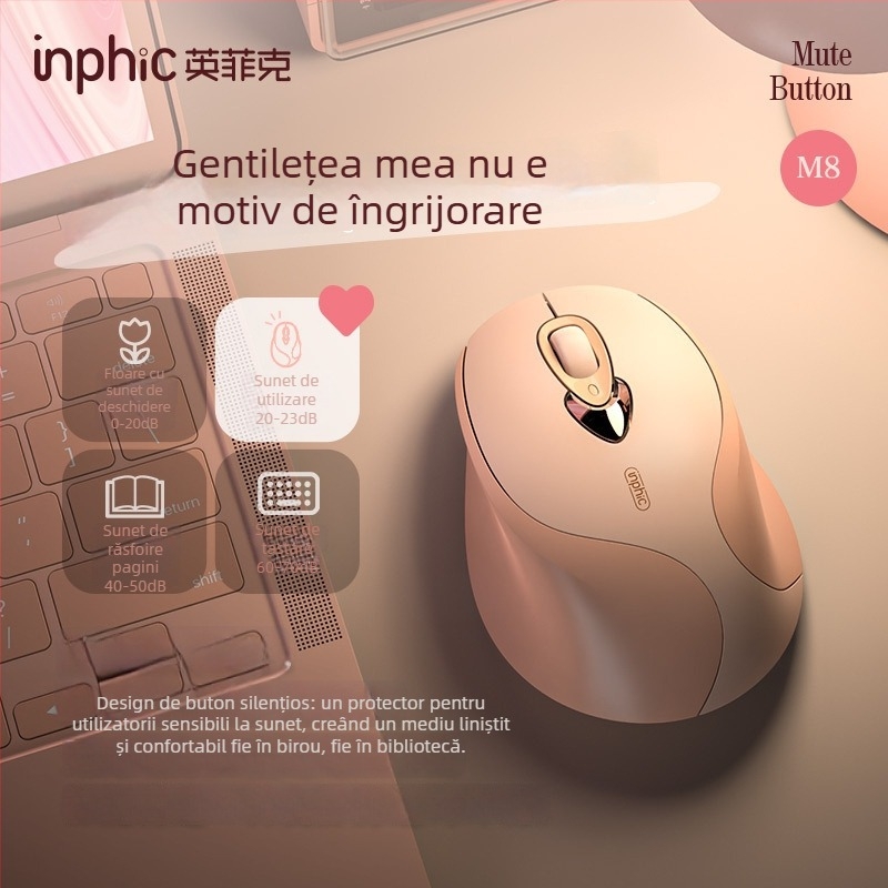 Mouse M8P fără fir, 1600dpi, 4 butoane, receptor USB, ergonomic pentru laptopuri