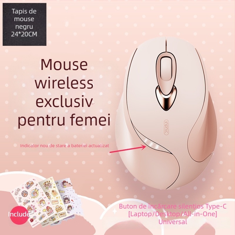 Mouse M8P fără fir, 1600dpi, 4 butoane, receptor USB, ergonomic pentru laptopuri