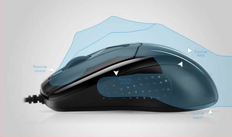 Mouse USB, 2000 DPI, 3 butoane, cablu 1,2 m, ergonomic