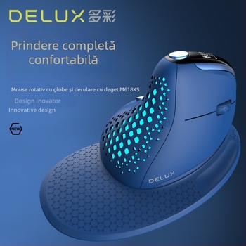 Mouse optic vertical, design ergonomic, conexiune în trei moduri (cablat + Bluetooth + 2,4 GHz), 4000 DPI, USB, 6 butoane, model M618XS
