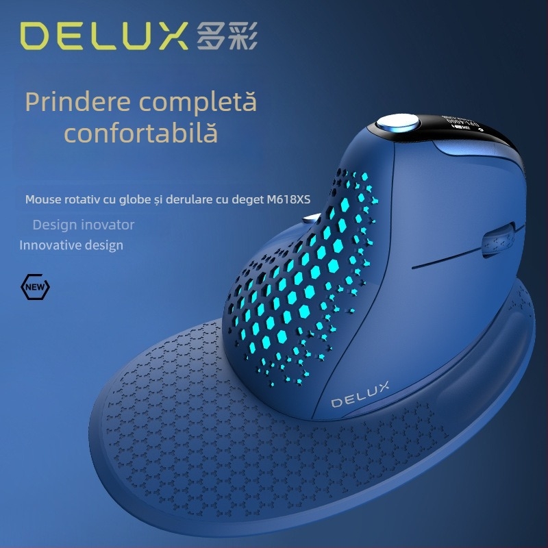 Mouse optic vertical, design ergonomic, conexiune în trei moduri (cablat + Bluetooth + 2,4 GHz), 4000 DPI, USB, 6 butoane, model M618XS