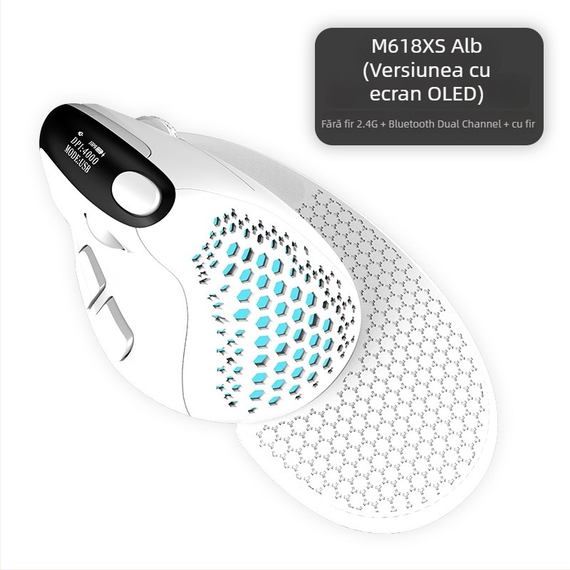Mouse optic vertical, design ergonomic, conexiune în trei moduri (cablat + Bluetooth + 2,4 GHz), 4000 DPI, USB, 6 butoane, model M618XS