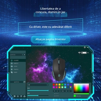 Mouse de gaming și birou cu macroprogramare în trei moduri, rotiță metalică mecanică, 12000 DPI, 7 butoane, cablu 1.5 m