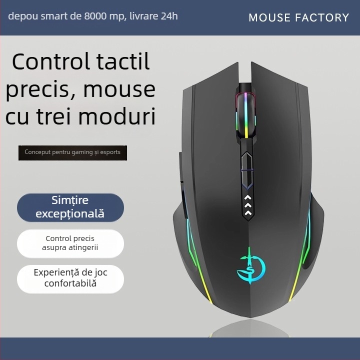 Mouse de gaming și birou cu macroprogramare în trei moduri, rotiță metalică mecanică, 12000 DPI, 7 butoane, cablu 1.5 m