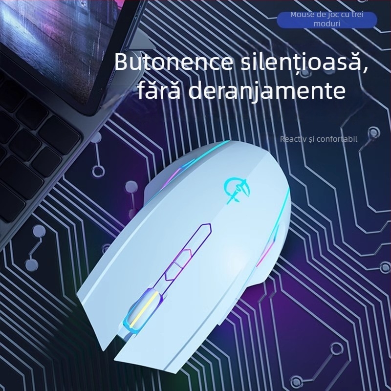 Mouse de gaming și birou cu macroprogramare în trei moduri, rotiță metalică mecanică, 12000 DPI, 7 butoane, cablu 1.5 m