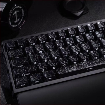 Capace ABS pentru tastatură cu textură satinat carbon, gravate pe lateral, opace, compatibile cu tastaturi 68/75/87/98/108 pentru Wooting Night Demon