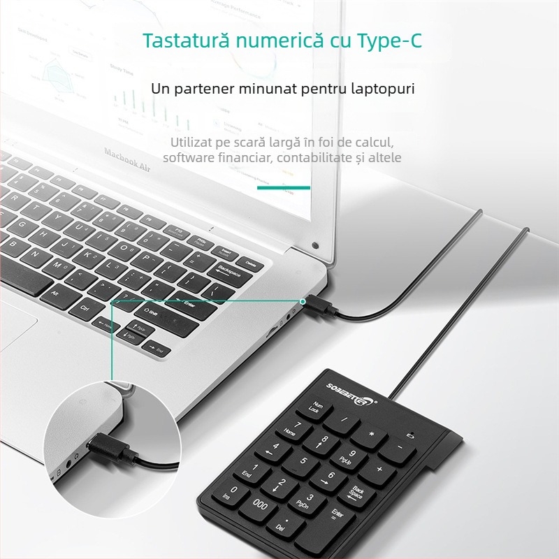 Tastatură numerică digitală cu conexiune cablată, arhitectură a butoanelor X, corp ABS, impermeabil