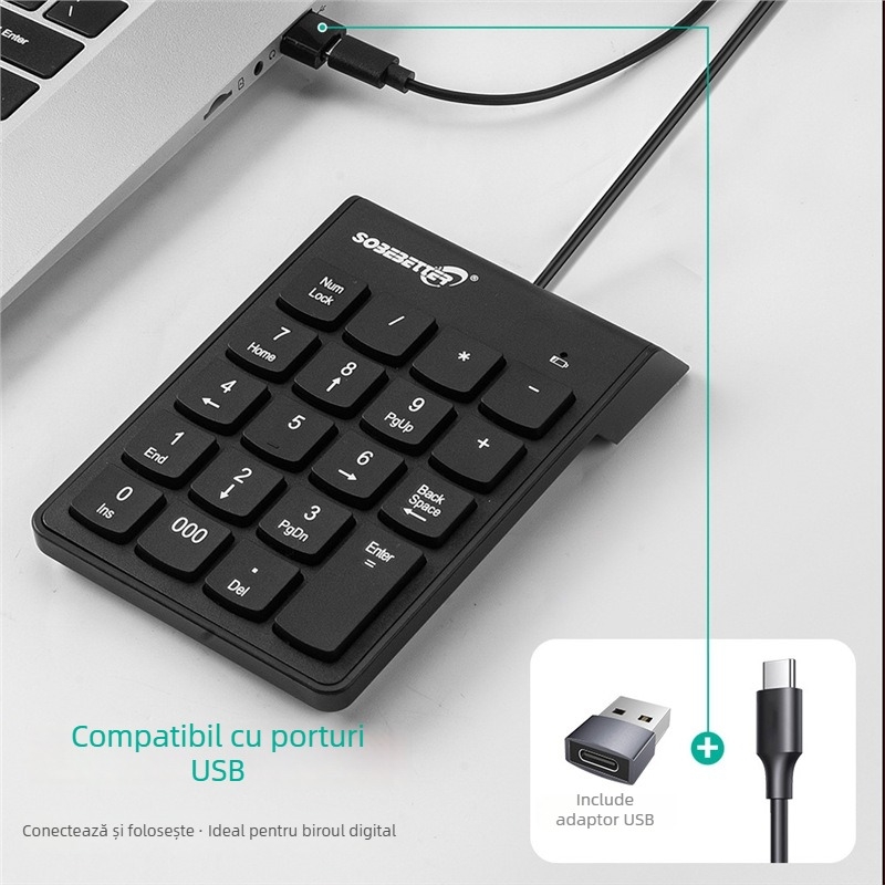 Tastatură numerică digitală cu conexiune cablată, arhitectură a butoanelor X, corp ABS, impermeabil