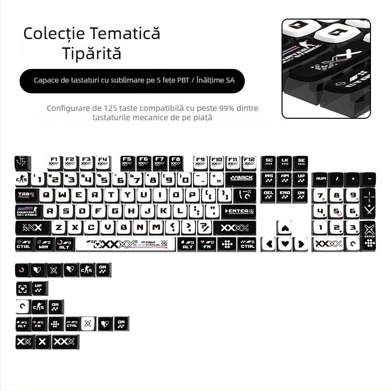 Set de capace SA înălțime pentru tastatură mecanică, imprimare prin sublimare, PBT, transparent pe toate laturile, stil puding, 125 taste