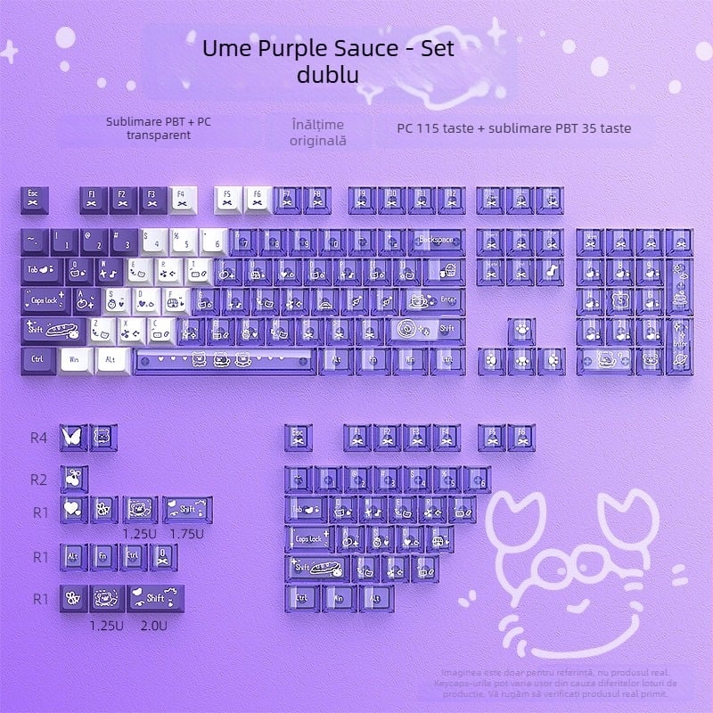 Set de capace PBT pentru tastatură mecanică, sublimare, 153 taste, set compact